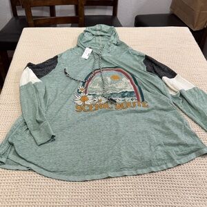 Womens Plus Size Maurices Green Scenic Route Long Sleeve Hooded Tee